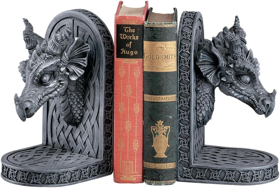 Design Toscano Grauer Mönch Buchstützen mit Drachen, 11,5 x 4 x 19 cm Grauer Bruderdrache, Grauer Br