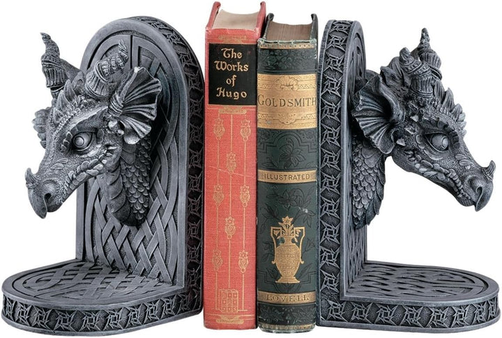 Design Toscano Grauer Mönch Buchstützen mit Drachen, 11,5 x 4 x 19 cm Grauer Bruderdrache, Grauer Br