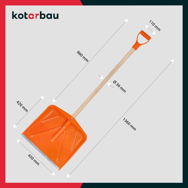 KOTARBAU® Schneeschaufel Schneeschieber 45cm mit Holzstiel Verstärkt Kunststoff Schild mit Metallbes