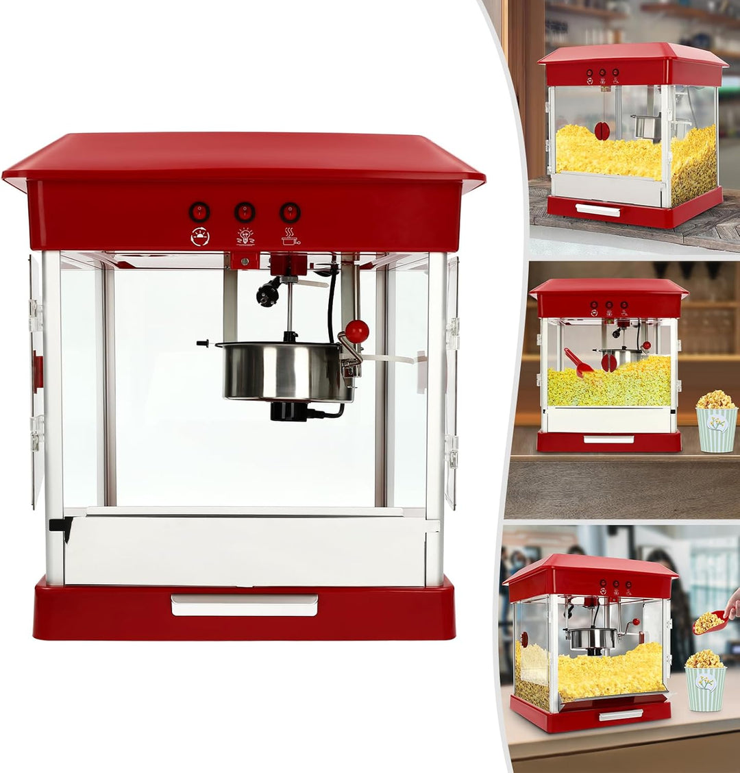 SABUIDDS Popcornmaschine 800W Popcorn Maker mit Antihaftbeschichtung Popcorn Machine für bis zu 300g