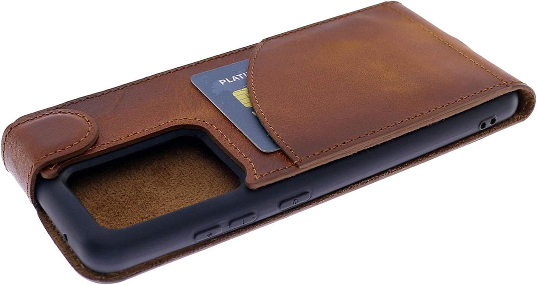 Burkley Leder Flip Case für Samsung Galaxy S20 Ultra Handyhülle Handytasche mit 360° Schutz und Kart