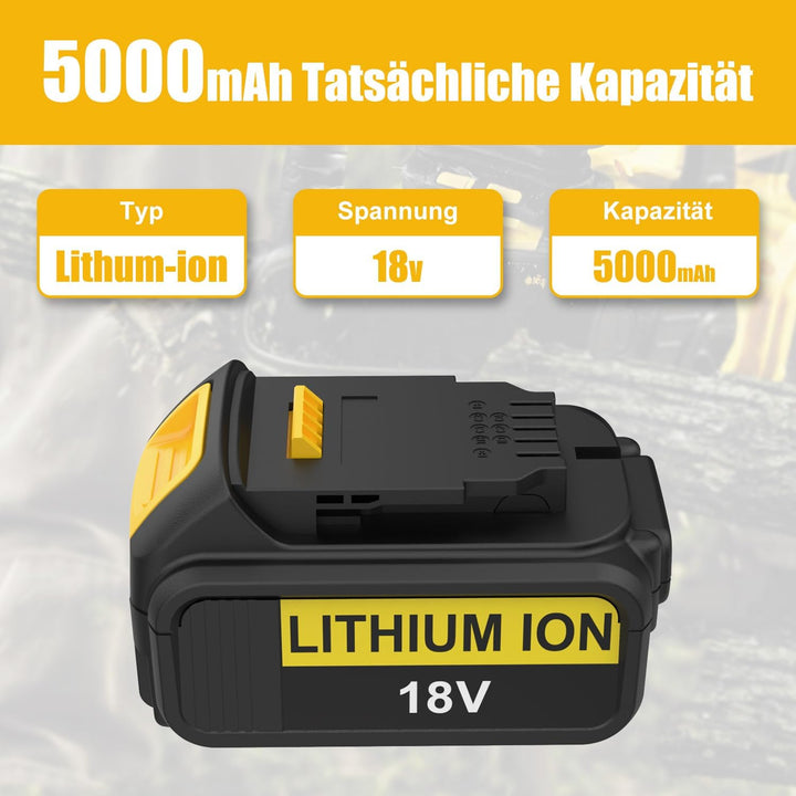 Energup 18V 5000mAh Ersatz für Dewalt Akku + DCB118 Ladegerät für DeWalt 18V DCB184 DCB200 DCB182 DC