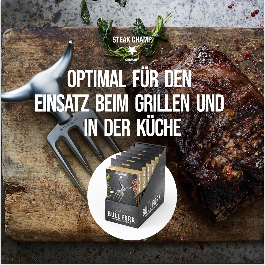 Steak Champ Bull Fork Fleischgabel, 16,5 cm: Massive Serviergabel, Tranchierbesteck, mit Zinklegieru