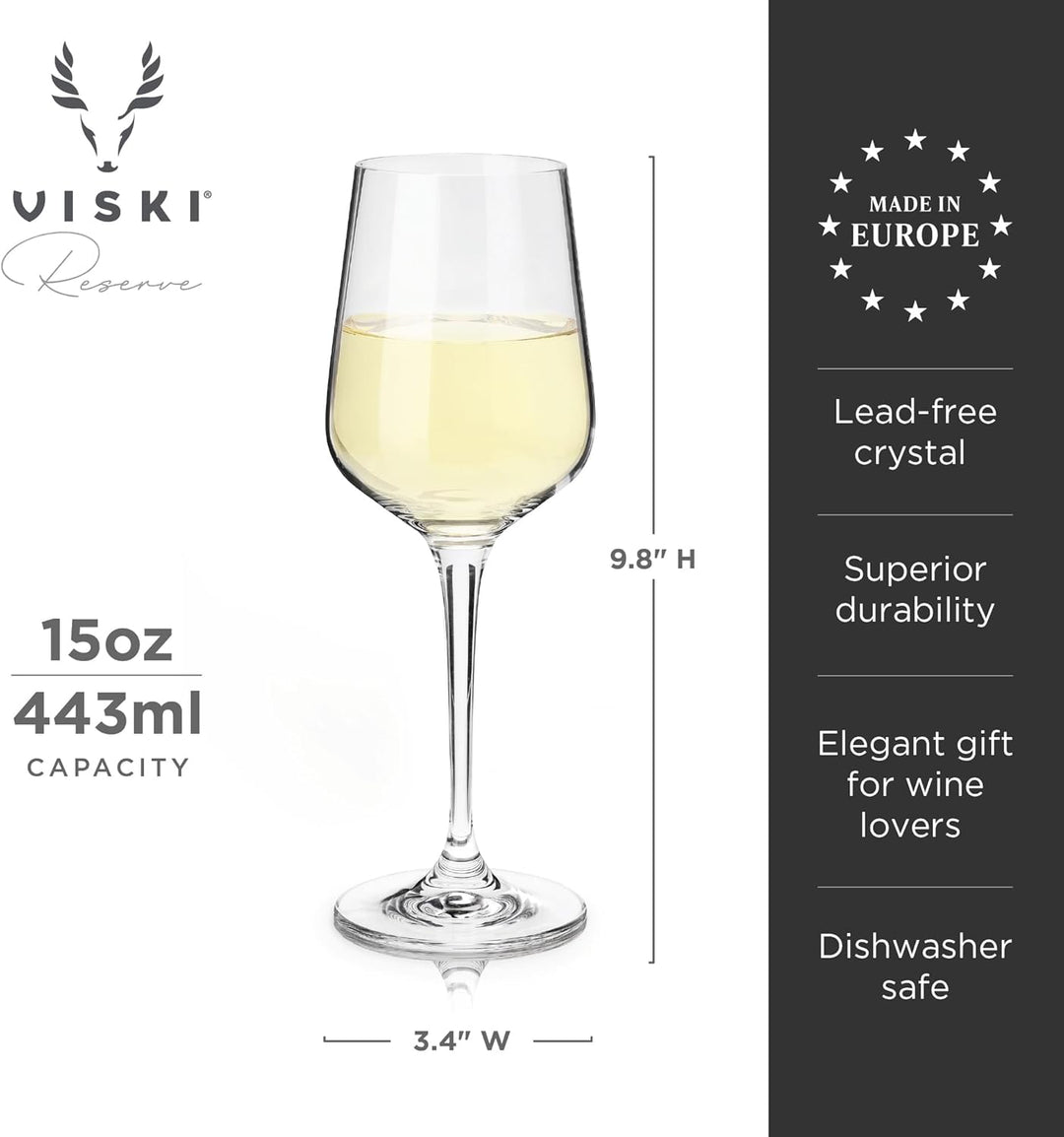Viski Kristall-Chardonnay-Gläser – Europäisch gefertigte Weissweingläser-Set mit 113-170 ml Stiel-Ch