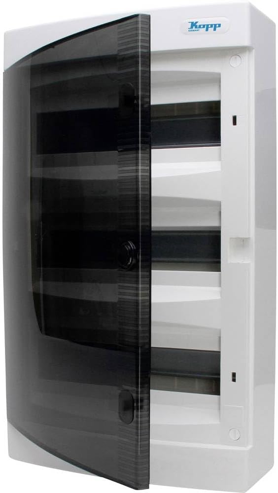 Kopp Aufputz-Verteilerkasten mit Tür 3-reihig für 36 Pole, 1 Stück, Grau/Schwarz, 350913049