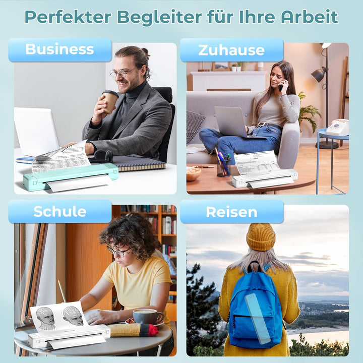 ASprink Mobiler Drucker A4 für Unterwegs, Tragbarer Drucker Thermodrucker A4 P831 für US Letter/A4/B