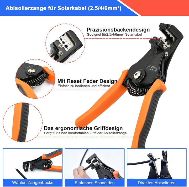 Solar Crimpzange Werkzeug Set für 2,5/4/6 mm² Solarpanel-Solarkabel, 2 Paar Solarstecker + 1x Crimpz