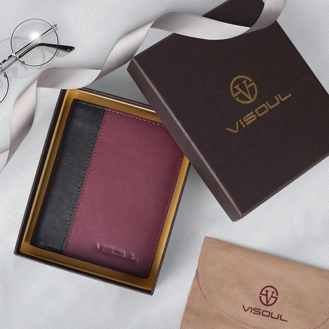 VISOUL Echt Leder Geldbörse Herren mit RFID Schutz Portemonnaie Gross mit Münzfach 10 Fächer Echtled