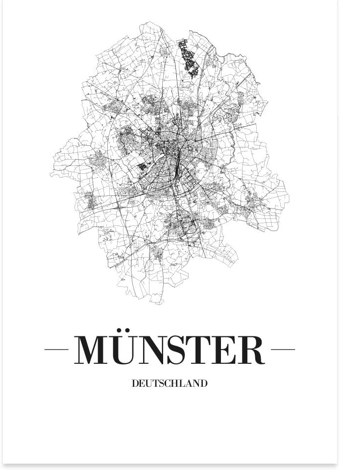 JUNIWORDS Stadtposter, Münster, Wähle eine Grösse, 60 x 90 cm, Poster, Schrift A, Weiss 60 x 90 cm S