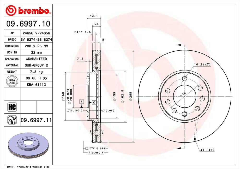 Brembo 09.6997.11 COATED DISC LINE Bremsscheibe - Paar