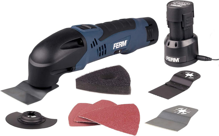 FERM Li-Ion Akku-Multitool - Multifunktionswerkzeug - Oszillationswerkzeug - 12V/1.5Ah - Mit 8 Zubeh