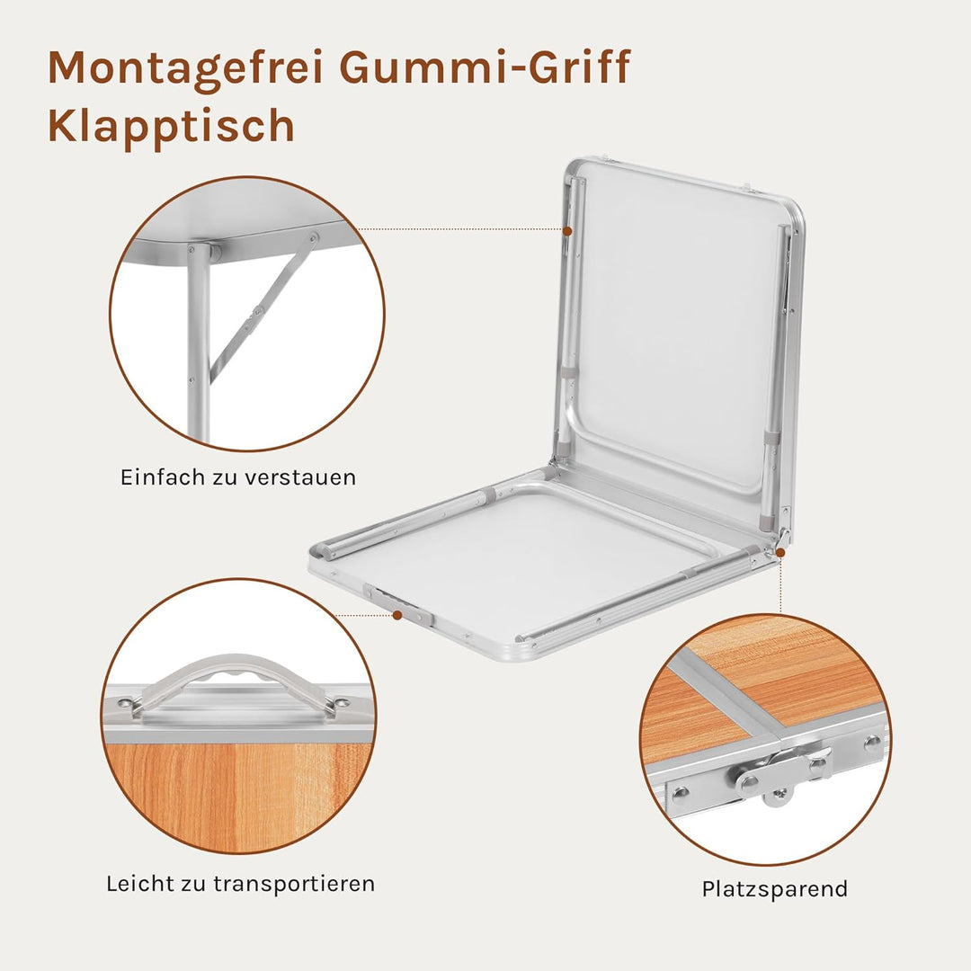 WOLTU Campingtisch Klapptisch Gartentisch Arbeitstisch Balkontisch höhenverstellbar Aluminium MDF He