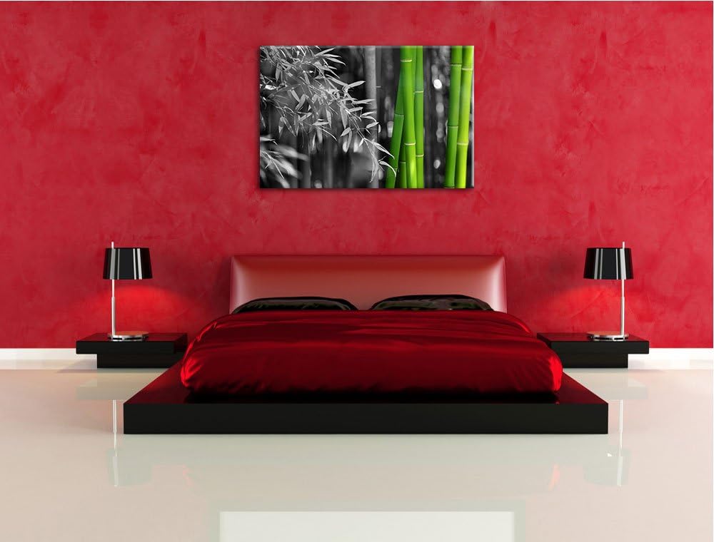 frischer Bambus schwarz/weiss Format: 100x70 auf Leinwand, XXL riesige Bilder fertig gerahmt mit Kei