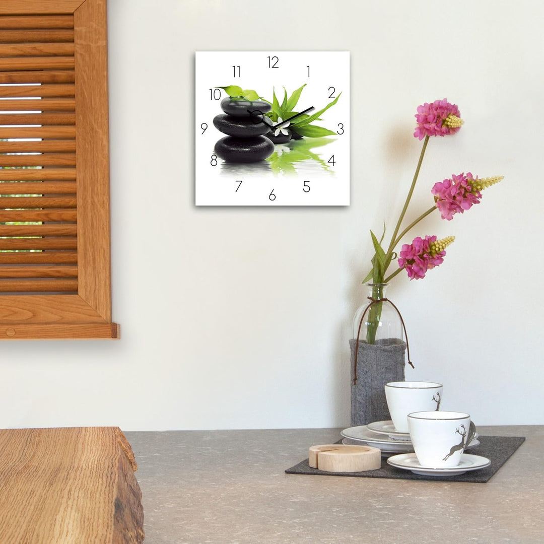Wanduhr aus Glas, Spa Arrangement, Zen, Steine, weiss, 30x30 cm von Eurographics Spa Arrangement, 30