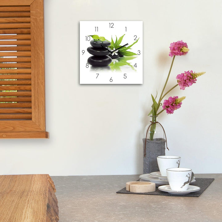 Wanduhr aus Glas, Spa Arrangement, Zen, Steine, weiss, 30x30 cm von Eurographics Spa Arrangement, 30