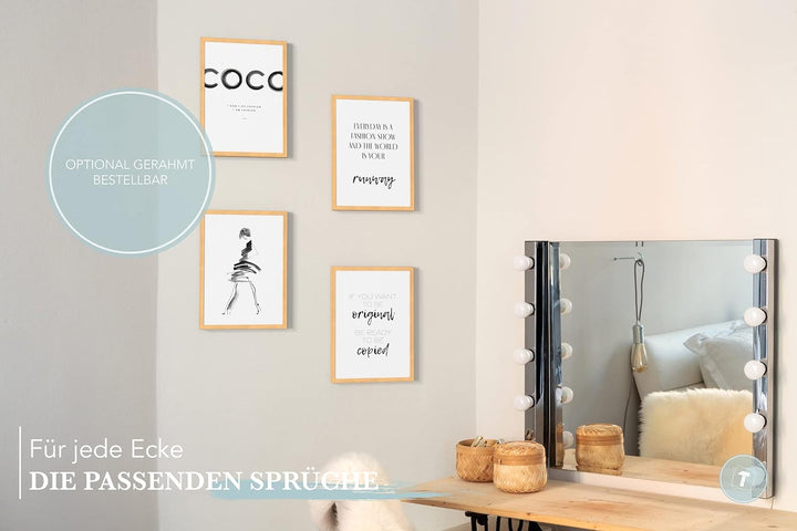 Papierschmiede® Premium Spruchposter Set 4er 50x70 cm (B2), Motiv: Coco Brush, Fashion Quote, Poster