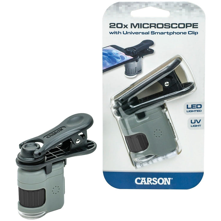 Carson MM-380 MicroMini HookUpz leistungsstarkes 20x Taschenmikroskop mit LED/UV-Beleuchtung und Tas