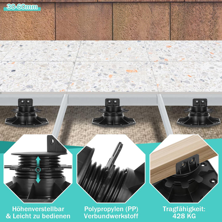 Ansobea 20 Stück Stelzlager höhenverstellbar I 30-60mm Terrassenlager I füsse verstellbar I Plattenl
