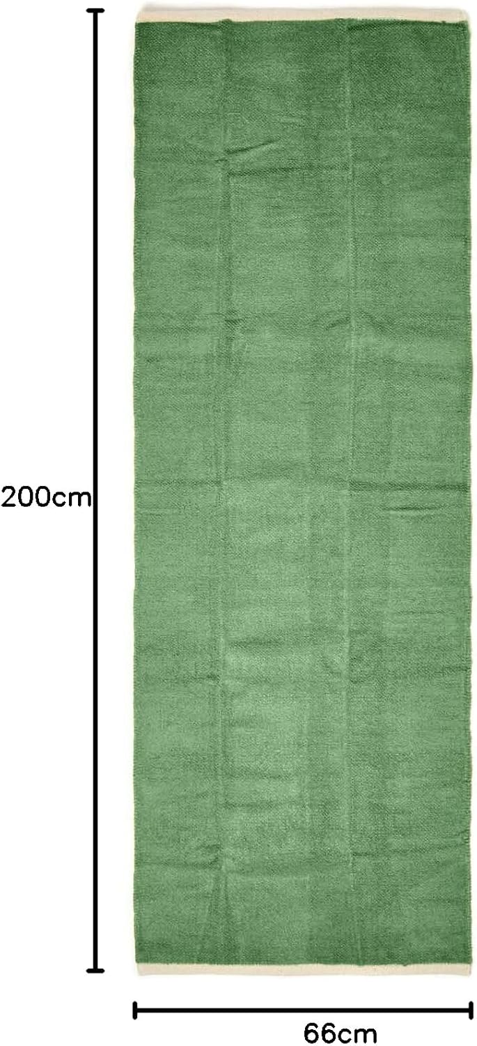 Homescapes waschbarer Chenille Teppich/Läufer 66 x 200 cm handgewebt aus 100% Baumwolle, grün/Dunkle