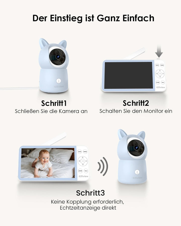 CZEview BM6 Babyphone mit Kamera 2K & 4X Zoom, 5.5" HD WLAN Video Babyfon mit App, Nachtsicht, Beweg