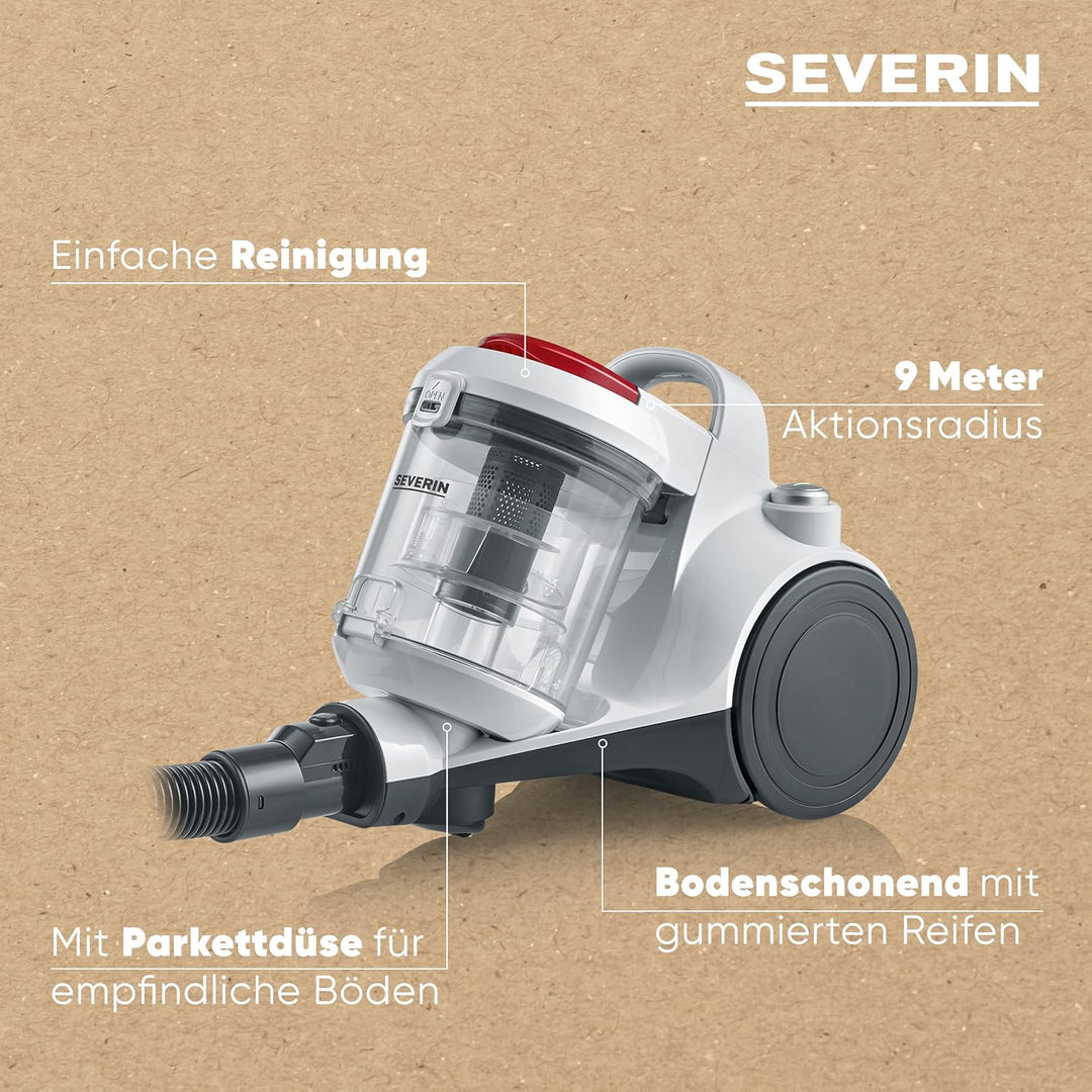 SEVERIN Beutelloser Zyklon-Staubsauger, Bodenstaubsauger für Allergiker, Staubsauger ohne Beutel mit