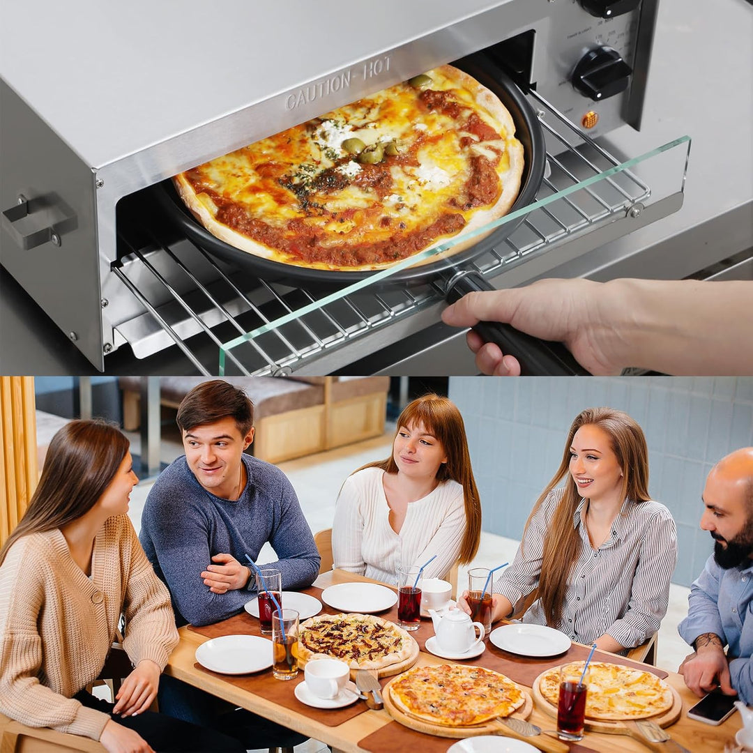 CROSSON Elektrischer Tiefkühl-Pizzaofen für den Innenbereich mit 30-Minuten-Timer, Glastür und Innen