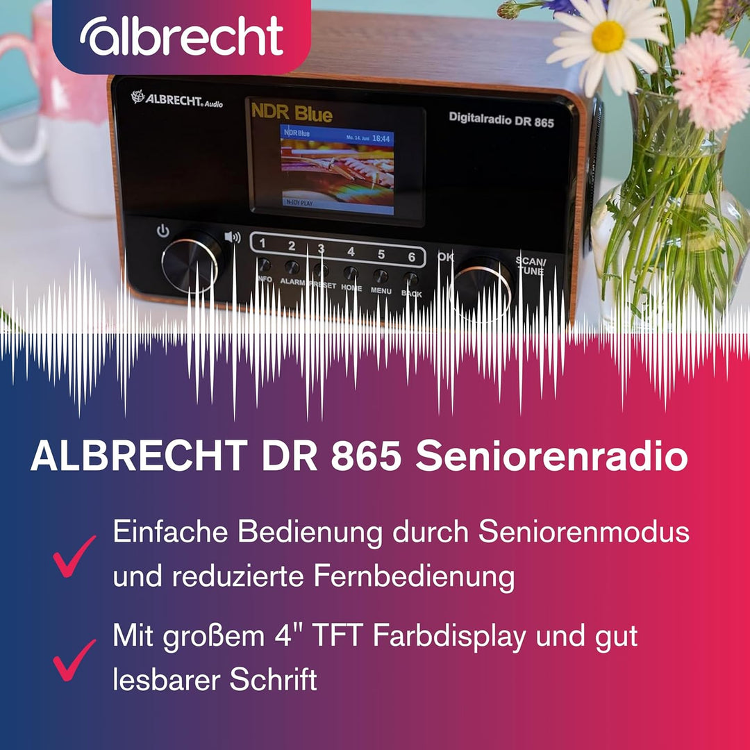 ALBRECHT DR 865 Seniorenradio mit gut lesbarem 4" Farbdisplay, brillantem Klang, seniorengerechter B