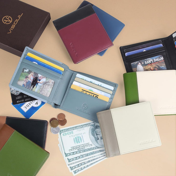 VISOUL Echt Leder Geldbörse Herren mit RFID Schutz Portemonnaie Gross mit Münzfach 8 Fächer Echtlede