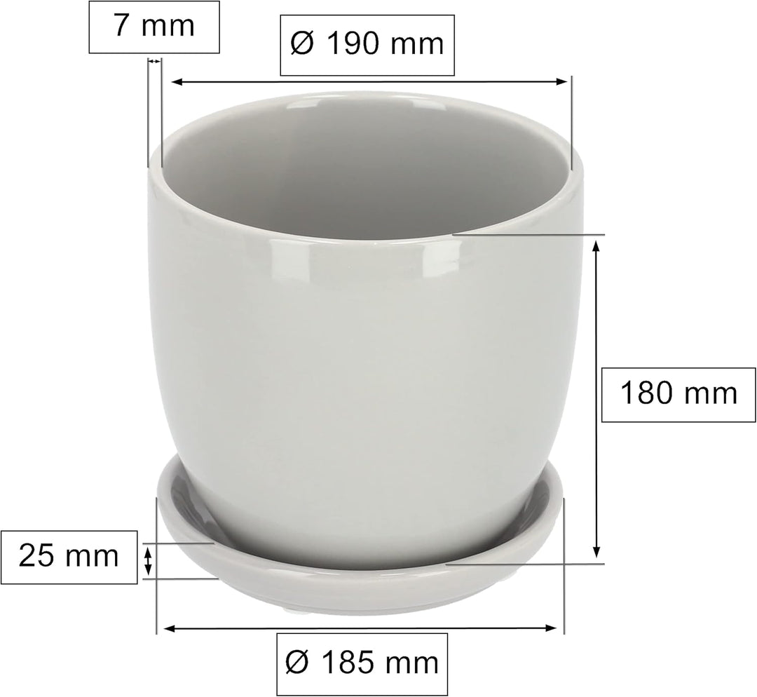 KOTARBAU® Keramik Blumentopf Übertopf für Blumen Pflanzen ⌀ 20 cm mit Tropfschale Grau ⌀ 20 mm Grau,