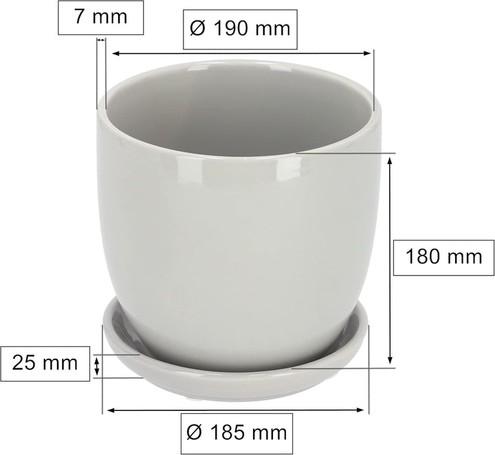 KOTARBAU® Keramik Blumentopf Übertopf für Blumen Pflanzen ⌀ 20 cm mit Tropfschale Grau ⌀ 20 mm Grau,