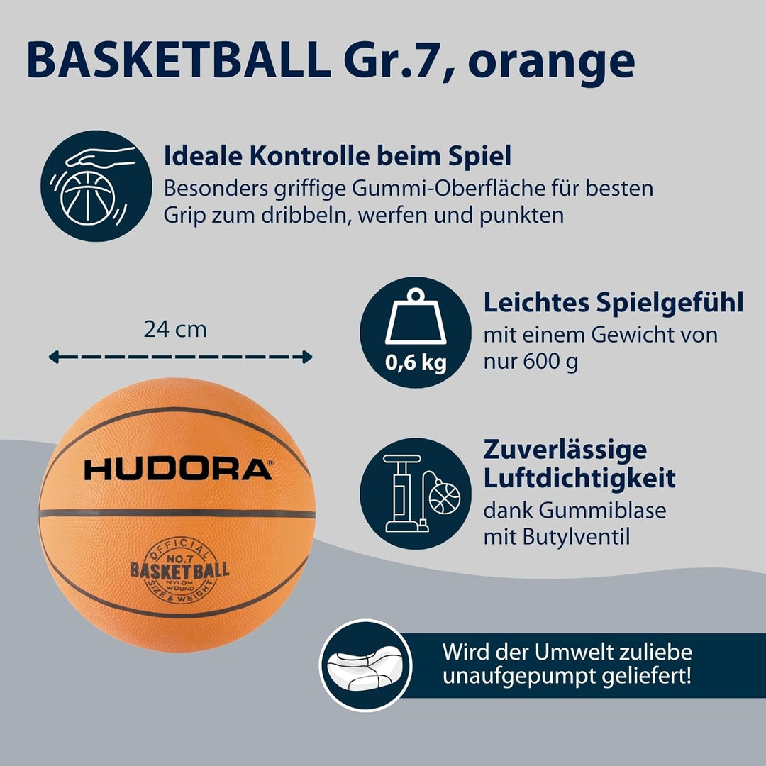 HUDORA Basketball-Set Slam It - Basketballset mit Korb, Basketball Grösse 7 & Handpumpe - robuster B