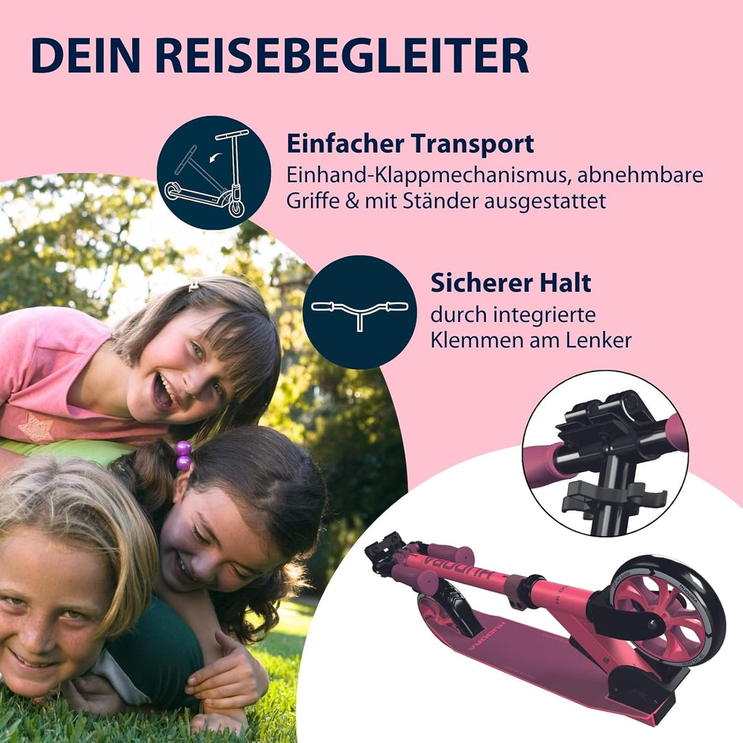 HUDORA Scooter Up 145 Junior - Hochwertiger & sicherer Kinder Roller ab 3 Jahre - Zusammenklappbarer
