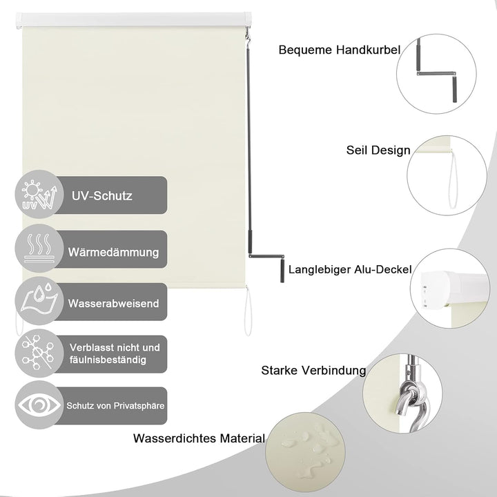 WOLTU Senkrechtmarkise Balkonmarkise Vertikalmarkise mit Handkurbel und Markisenkassette für Terrass