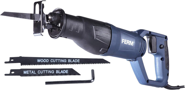 FERM Säbelsäge 710W - Soft Griff - mit 2 Sägeblätter für Holz (130mm-11TPI) und Metall (82mm - 30TPI