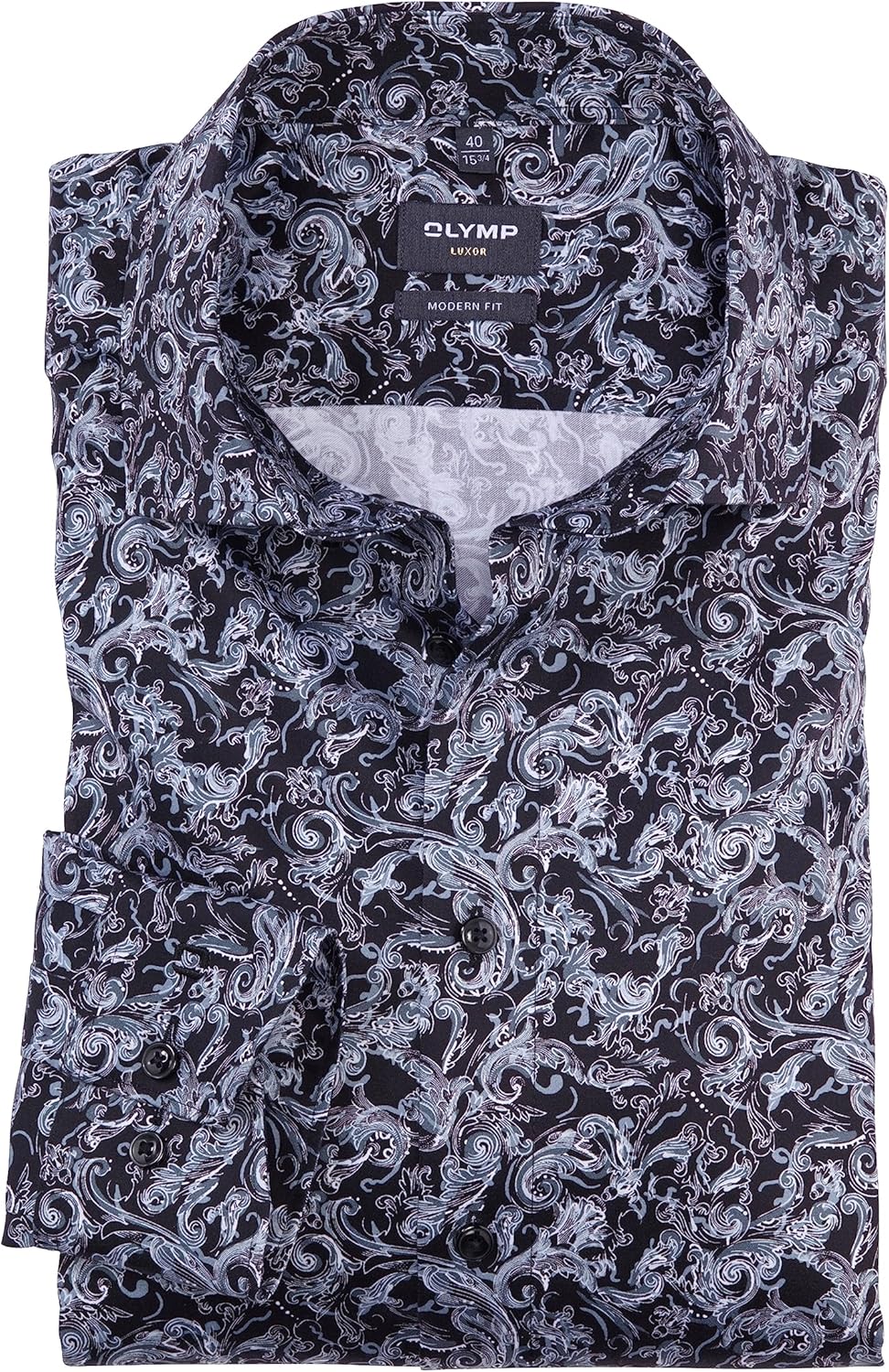 OLYMP Herren Businesshemd Langarm Luxor,Digitaldruck,modern fit,Global Kent 37 Schwarz 68, 37 Schwar