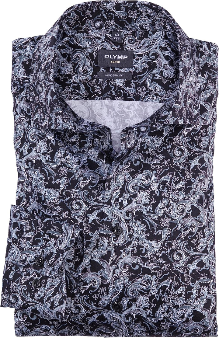 OLYMP Herren Businesshemd Langarm Luxor,Digitaldruck,modern fit,Global Kent 37 Schwarz 68, 37 Schwar
