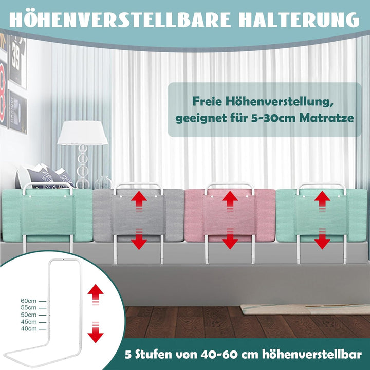 SUBTLETY 60cm Baby Bettgitter mit Leinen Softpack 5-Loch Höhenverstellbar Rausfallschutz Kinderbettg