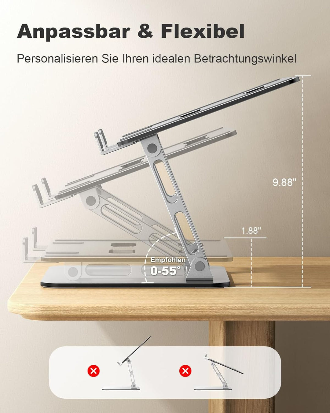 Babacom Laptop Ständer Lapdesk Höhenverstellbar & Belüftet mit Doppelstangen-Unterstützung, Laptopti