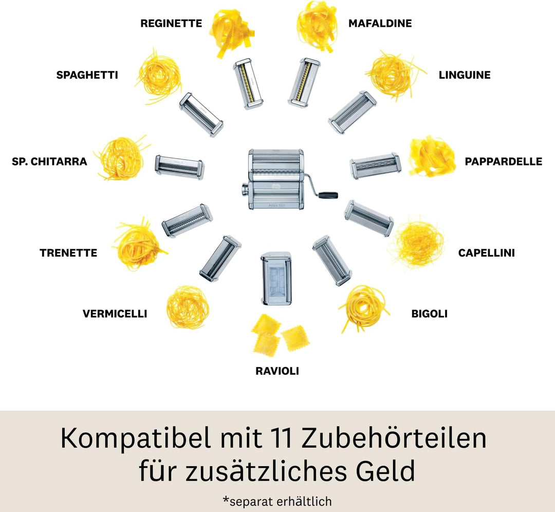 Marcato – Manuelle Nudelmaschine, Rostfrei, 8340 150 Nudelroller 150 mm, 150 Nudelroller 150 mm