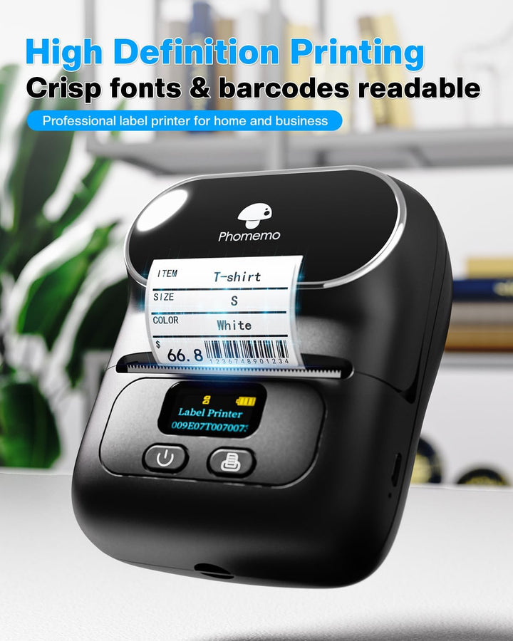 Phomemo M110 Etikettendrucker mit 3 Etikettenrollen, Beschriftungsgerät Selbstklebend für Telefon un