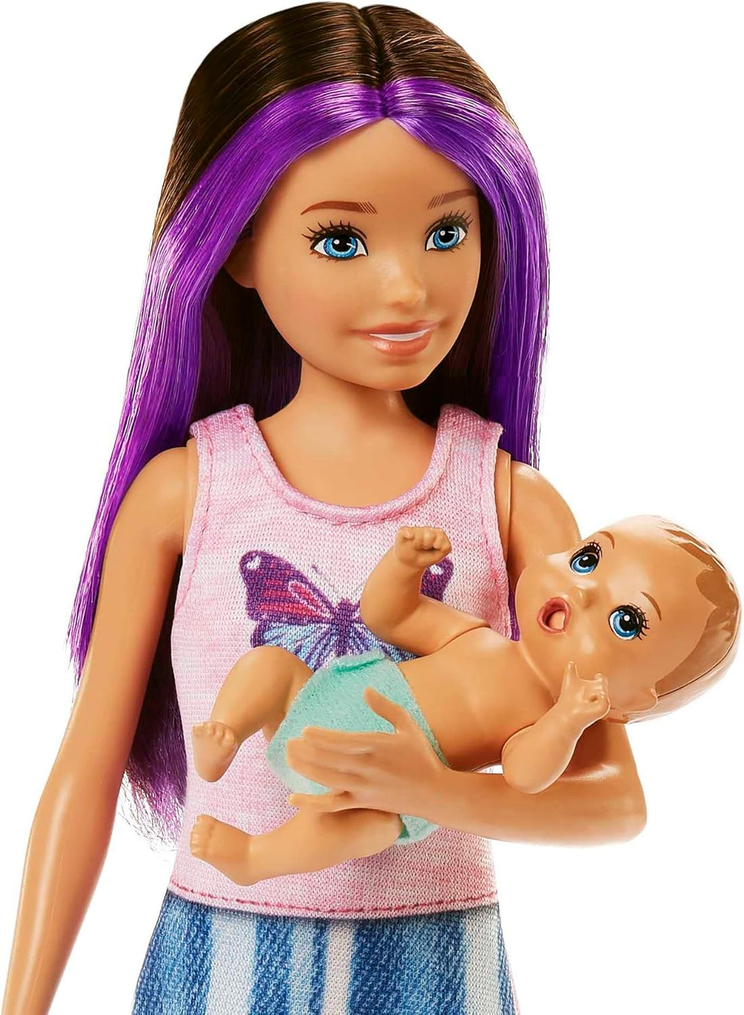 Barbie-Puppe und Zubehörteile, Gitterbett-Spielset mit Skipper-Puppe, Babypuppe mit schläfrigen Auge