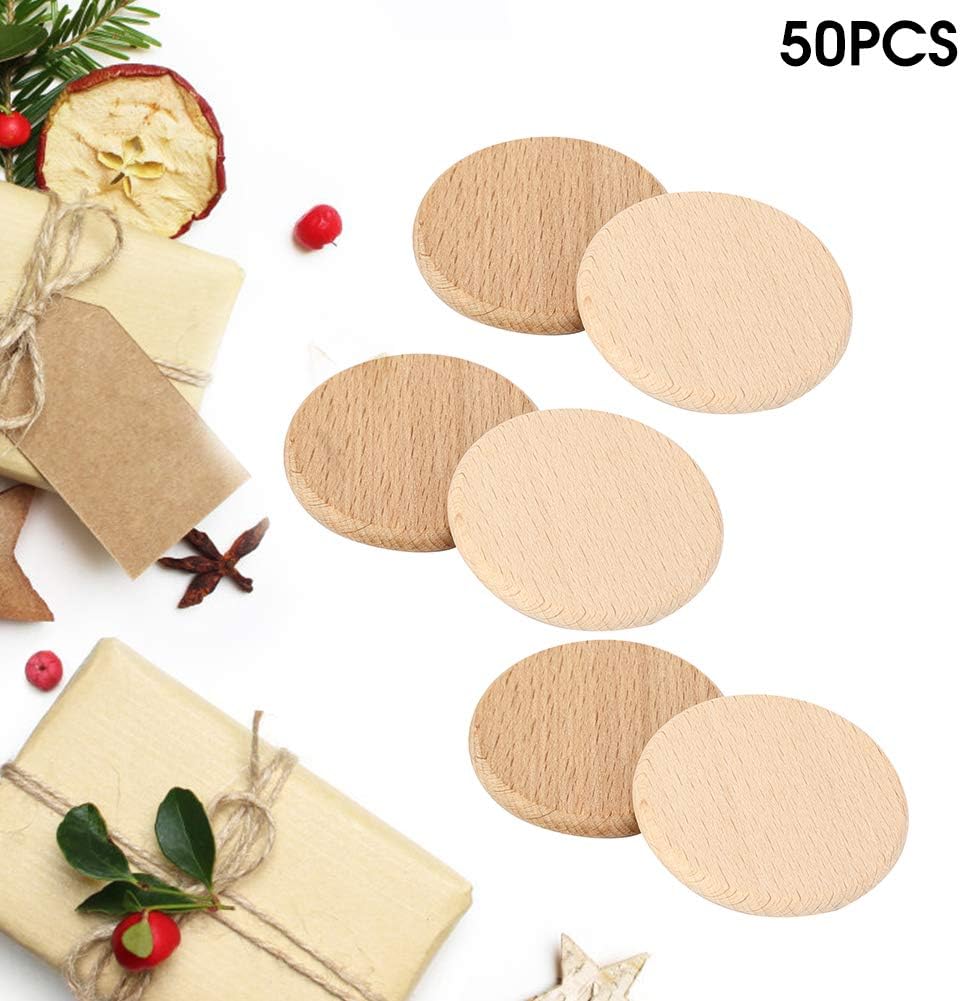 50 Stück runde Holzspäne Einfache glatte Kanten Natürliche Holzscheiben Plattendekoration Runde Holz