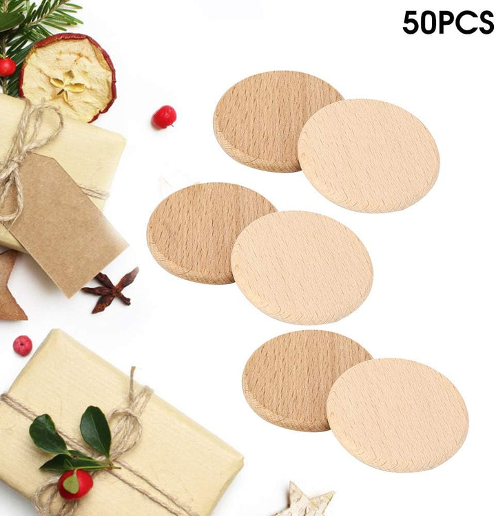 50 Stück runde Holzspäne Einfache glatte Kanten Natürliche Holzscheiben Plattendekoration Runde Holz