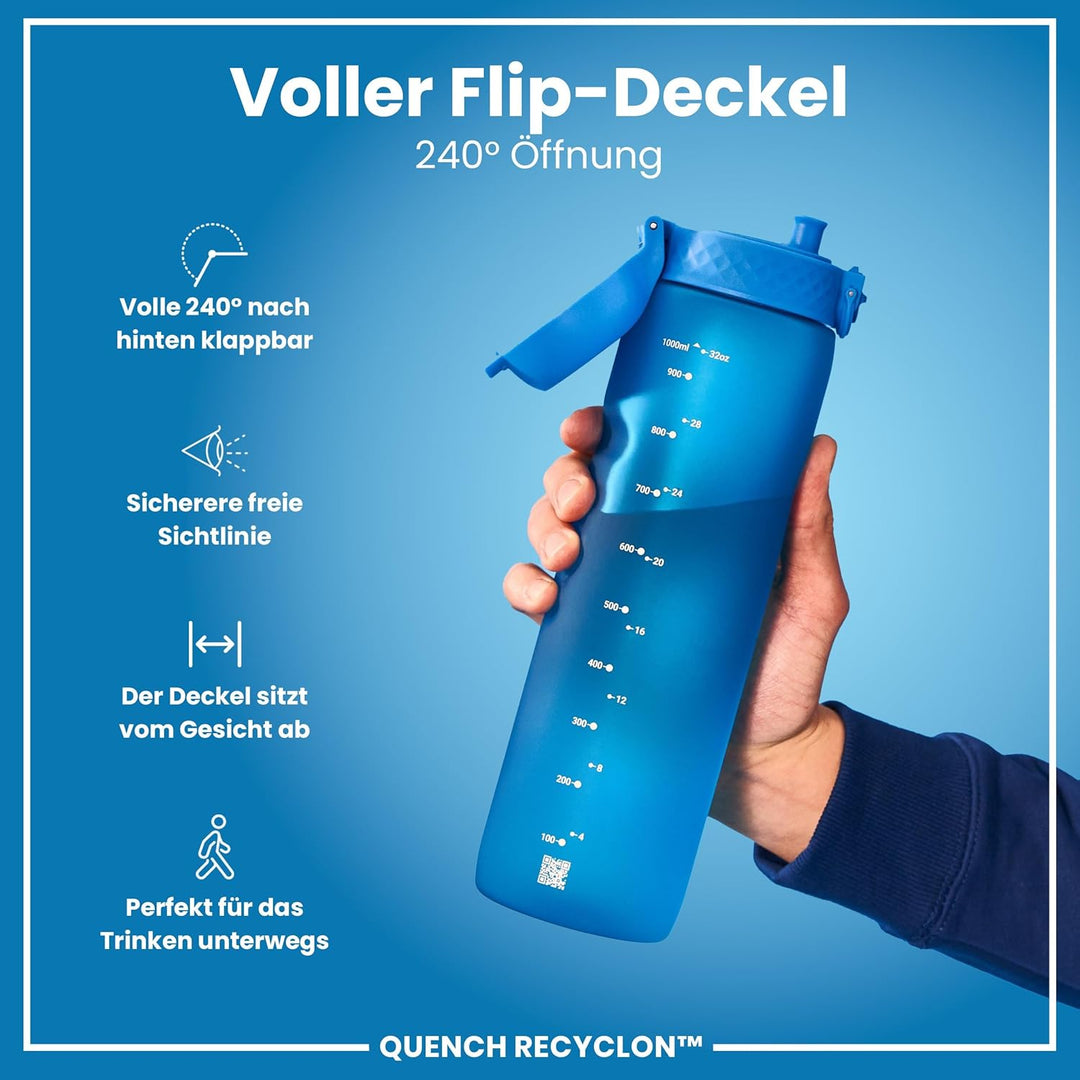 Ion8 1 Liter Trinkflasche, 1000ml, Auslaufsicher, Einhandöffnung, Sichere Verriegelung, Spülmaschine