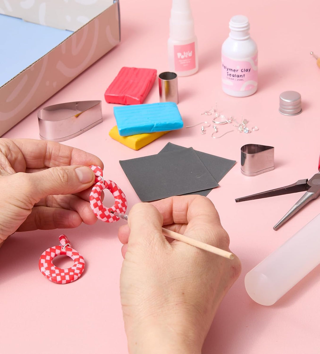 Pott’d Polymer Clay Ohrring-Set – Bastelset für Erwachsene & Einsteiger mit Werkzeugen, Knete und si