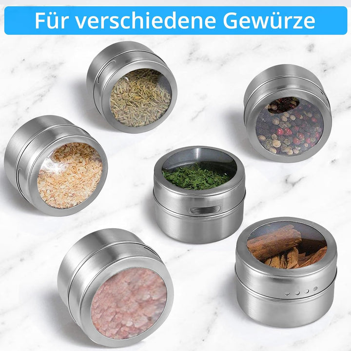 HOMGEN Gewürzdosen Magnetisch Edelstahl 6 Stück Gewürzgläser Set Magnet 100ml Gewürze Spice Jars mit