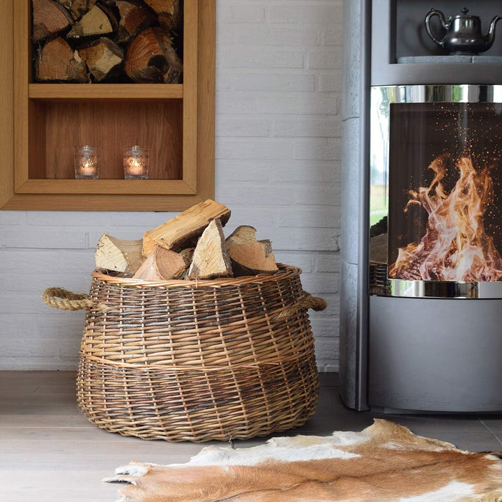 Holzkorb aus Weide Feuerholzkorb für Kaminholz, Wäschekorb oder Dekoration Durchmesser 50cm