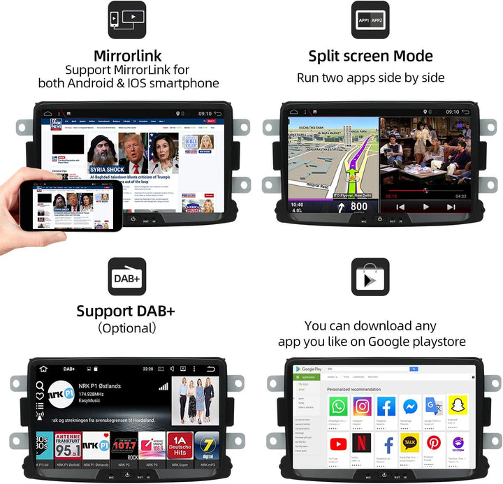 YUNTX Android 10 Autoradio Kompatibel mit Dacia Sandero/Renault Duster/Logan - 8 Zoll GPS mit navi B