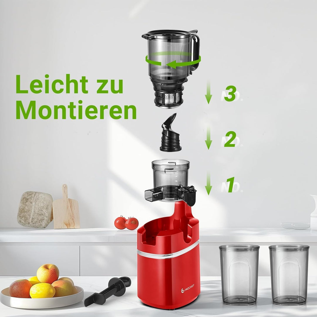 AMZCHEF 250W Automatischer All-In-One Entsafter, 135MM Öffnung und 1,8L Entsafter für Gemüse und Obs