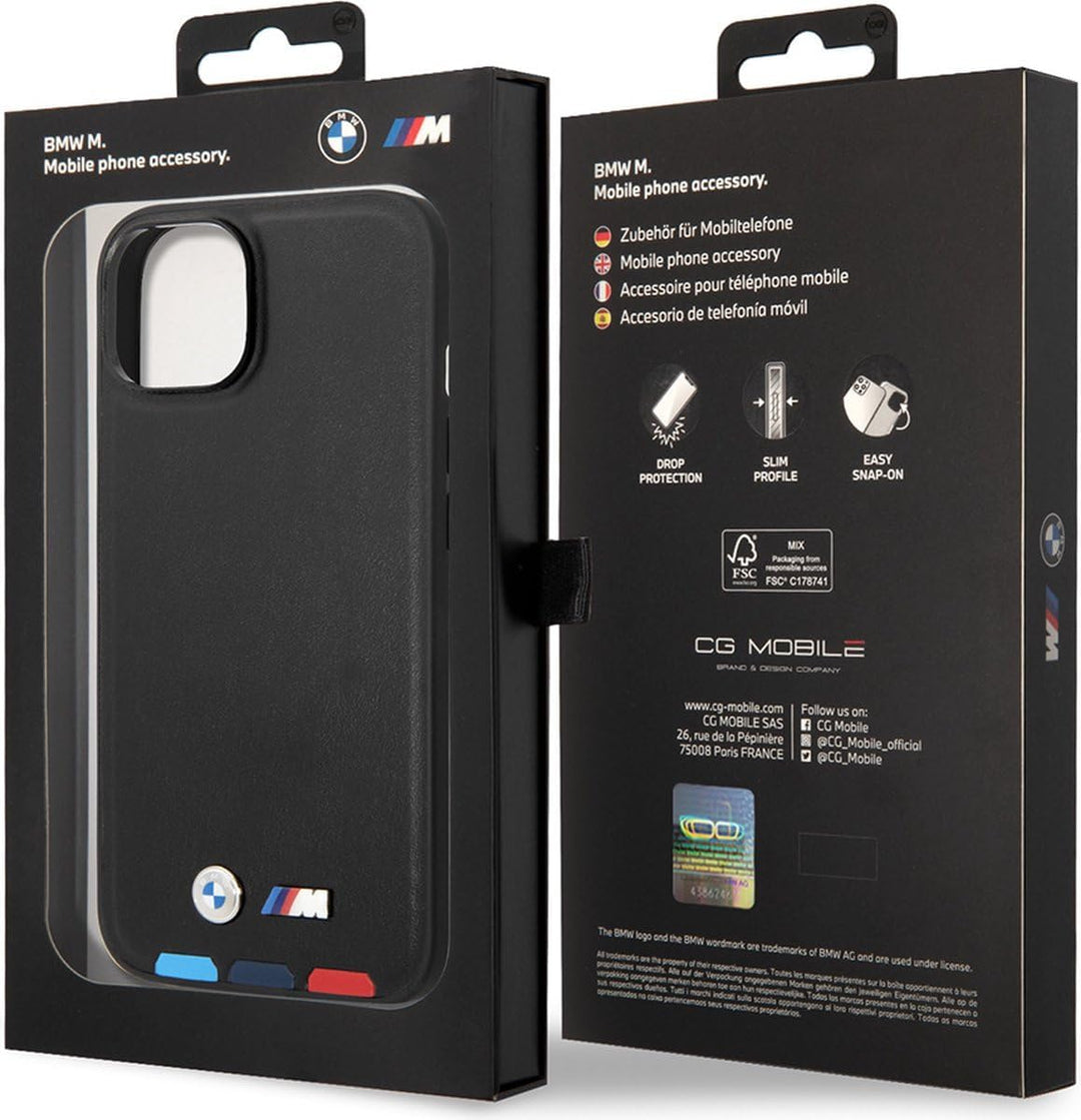Etui BMW BMHMP14M22PTDK Hülle für iPhone 14 Plus 6,7" schwarz/Black Leather Stamp Tricolor